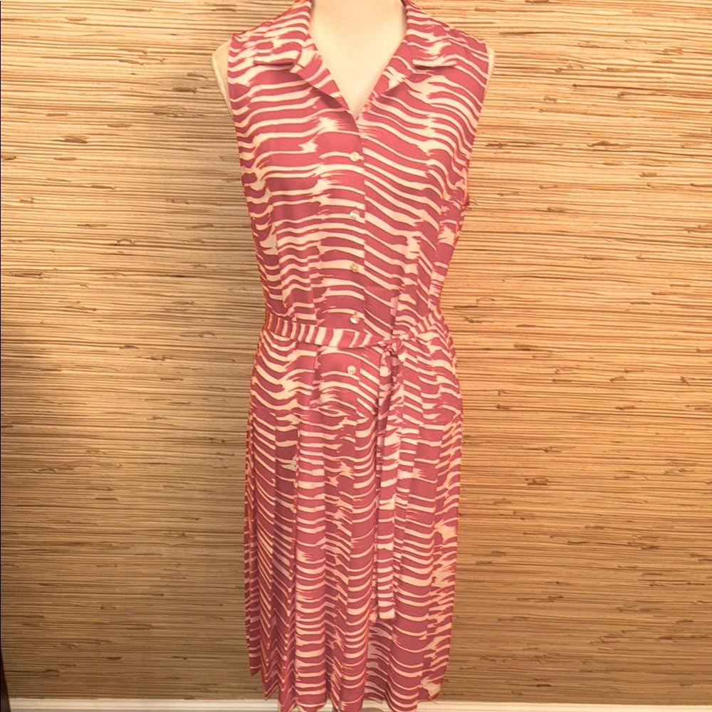 CAbi Red and White Sleeveless Midi Dress